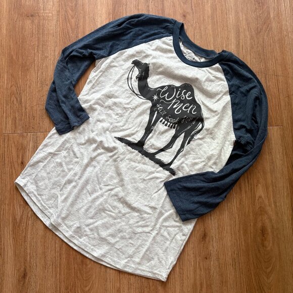 Jane Marie Tops - Jane Marie Long Sleeve Scoop Neck Graphic Shirt White Blue Women’s Size S